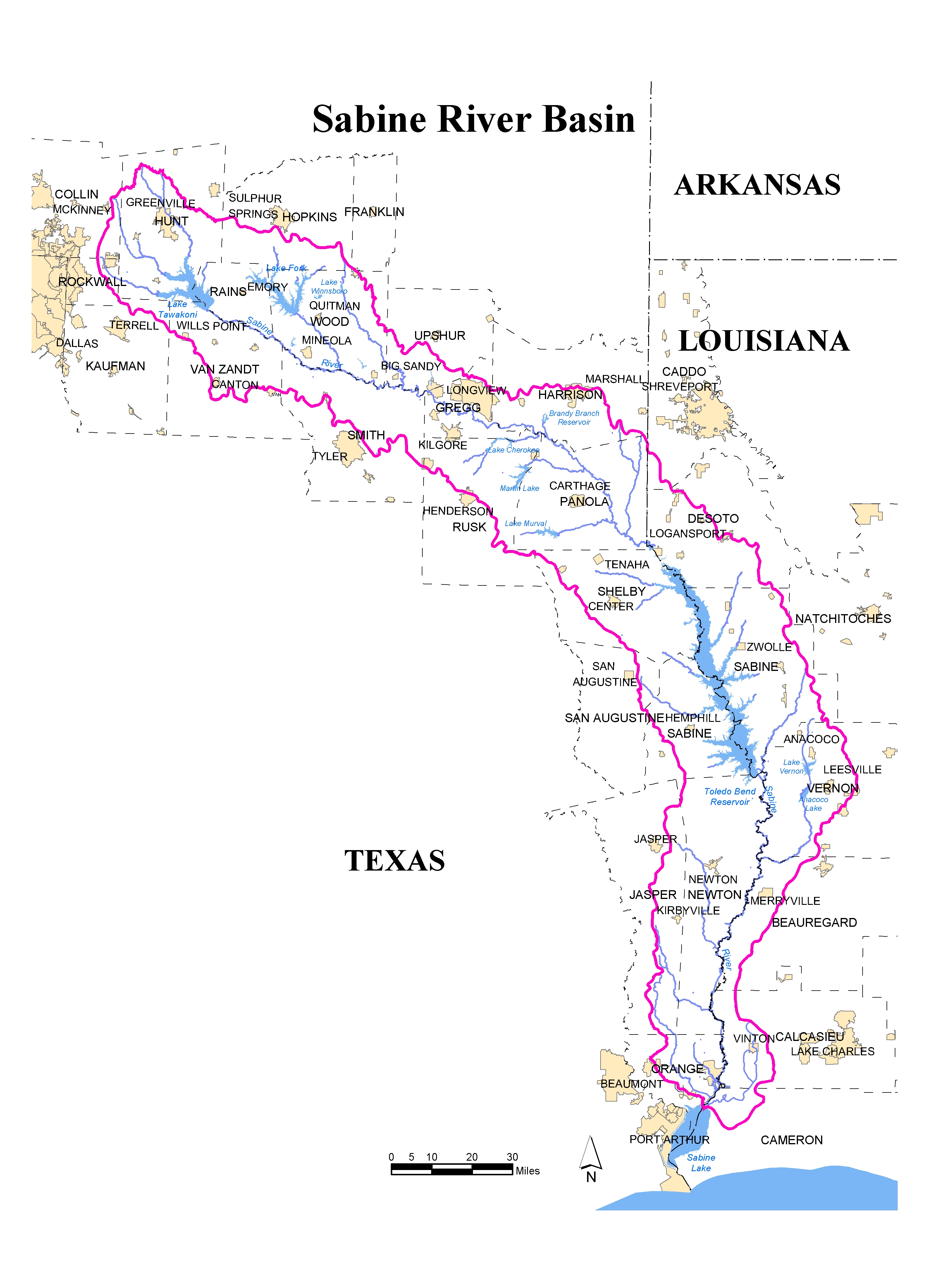 Map of the Sabine River Basin